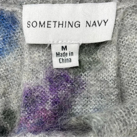 Something Navy Sweater Womens Medium Grey Alpaca Wool Floral Ruffle Feminine - Picture 8 of 9